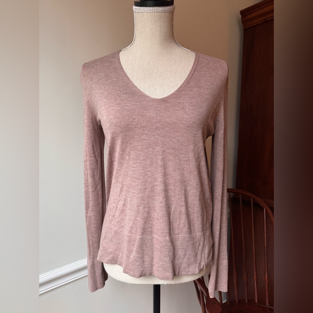 Zara Rose Pink V Neck Lightweight Knit Top Sweater Small